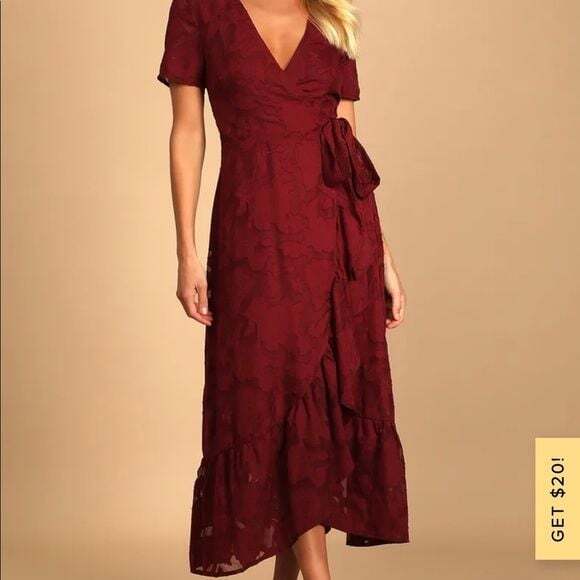 Lulus Dresses & Skirts - Lulus Blissfully Burgundy Jacquard Wrap Dress